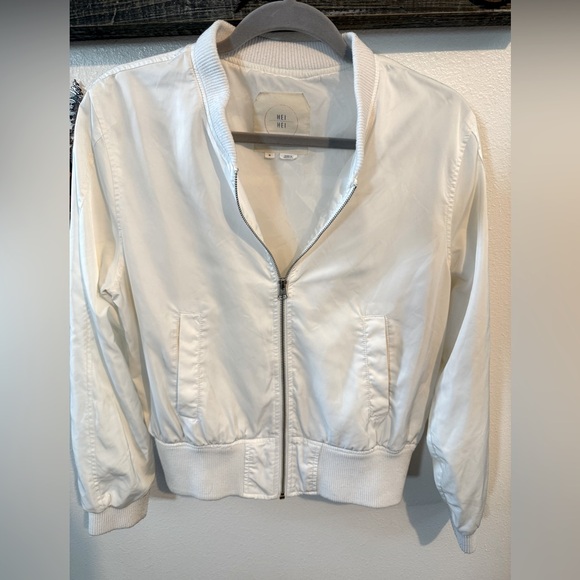 Anthropologie Hei Hei White Bomber Jacket women’s size medium double lined crisp - Picture 1 of 12